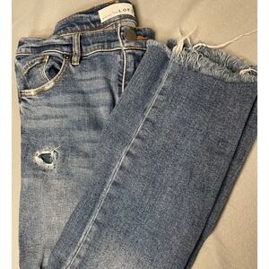 LOFT Modern Straight Leg Distressed Jeans Medium Wash Raw Hem Size 6 28(26)
